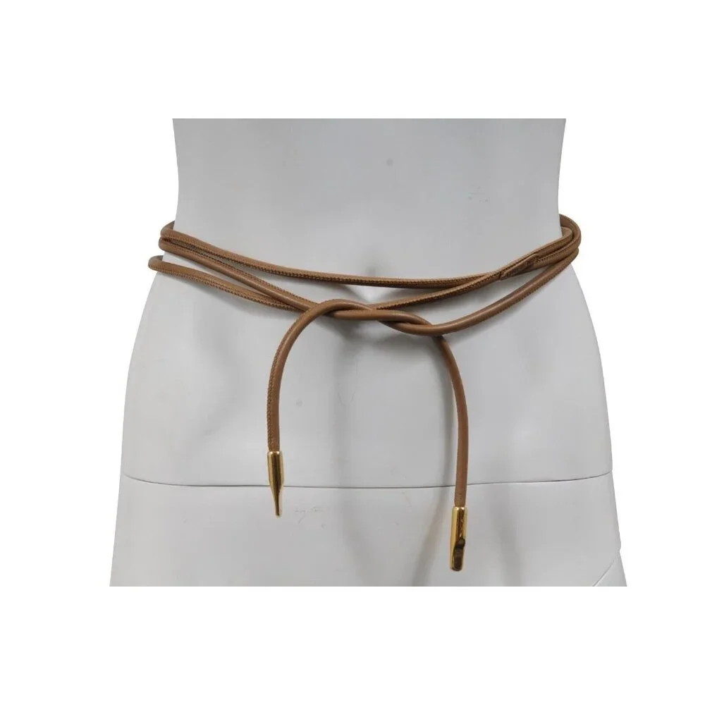 Salvatore Ferragamo Womens Brown Leather Rope String Waist Belt Gold Hardware
